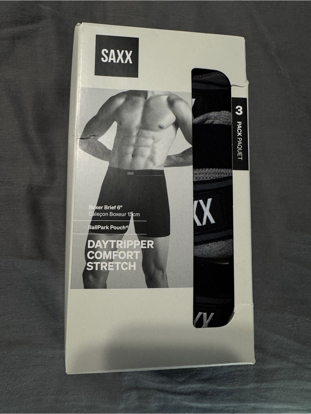 Saxx Daytripper Comfort Stretch Boxer Briefs - XXL - Black/Graphite/GreyHTHR